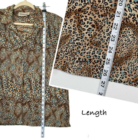 VTG Donnkenny Classics Button Crinkle Top L Artsy Abstract Animal Print Mob Wife - Picture 7 of 10